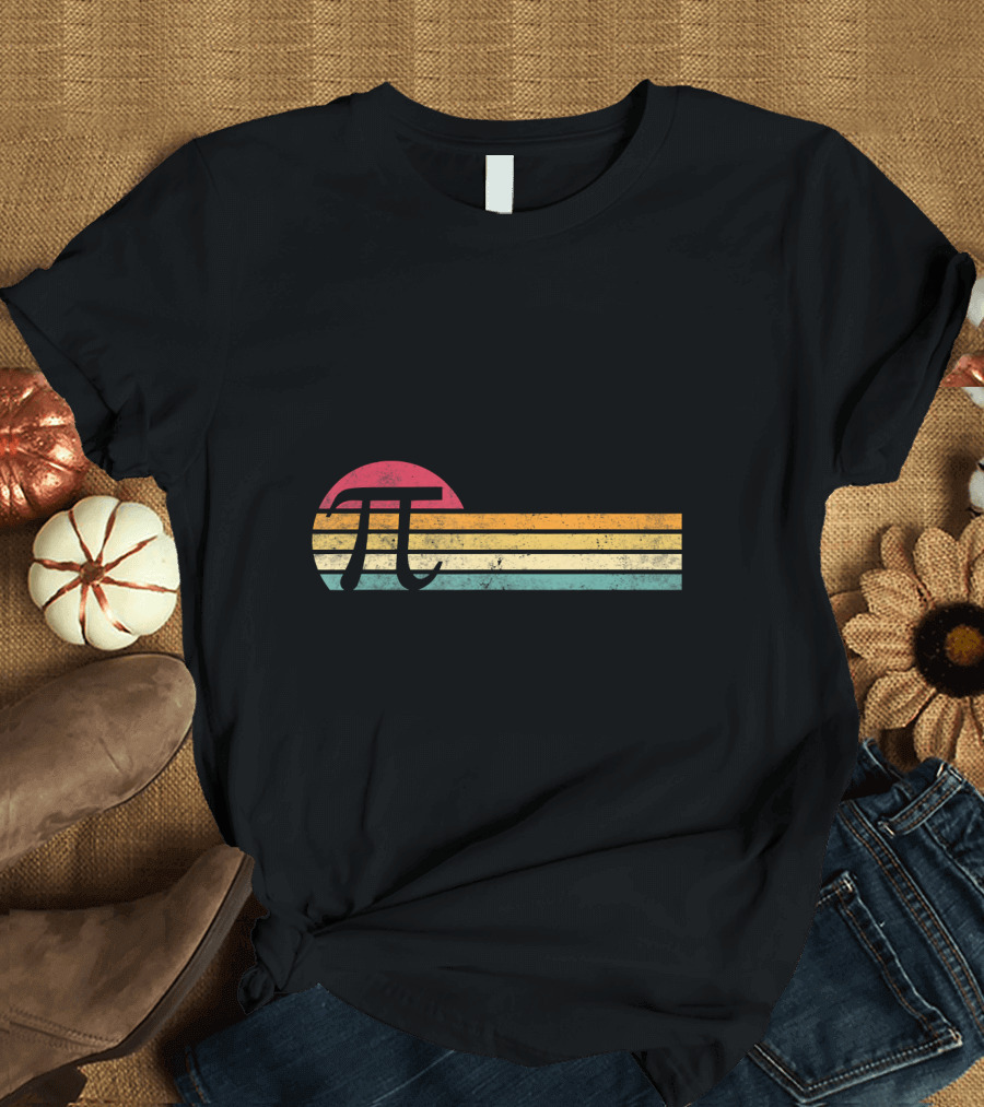 Retro Vintage Pi Day 3.14 Funny Math Nerd Sunset Stripes T-Shirt