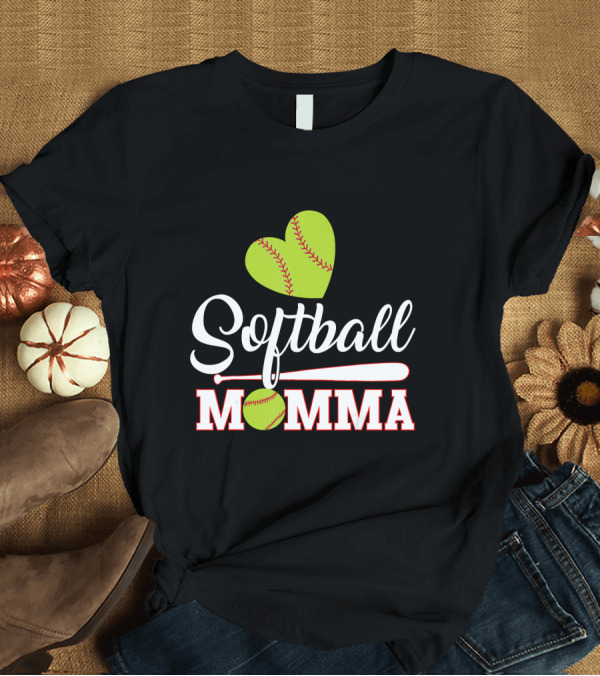 T-Shirt: Softball Momma Heart and Bat T-Shirt Softball Momma Heart and Bat T-Shirt