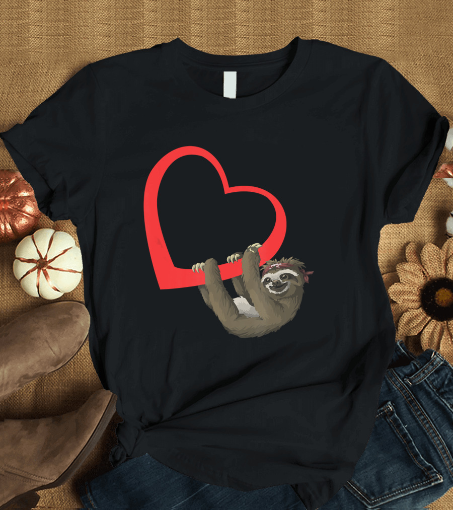 Valentines Day Sloth with Funny Love Heart T-Shirt