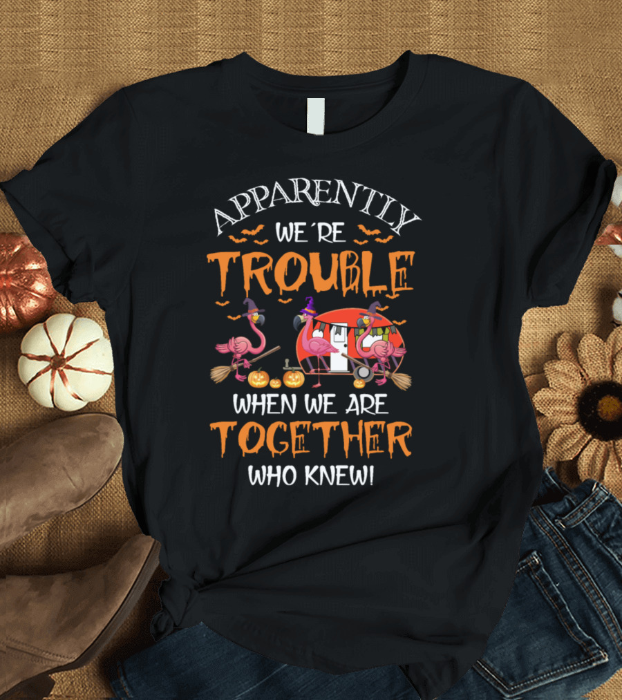 Apparently We're Trouble When We Are Together Who Knew Flamingos Halloween T-Shirt