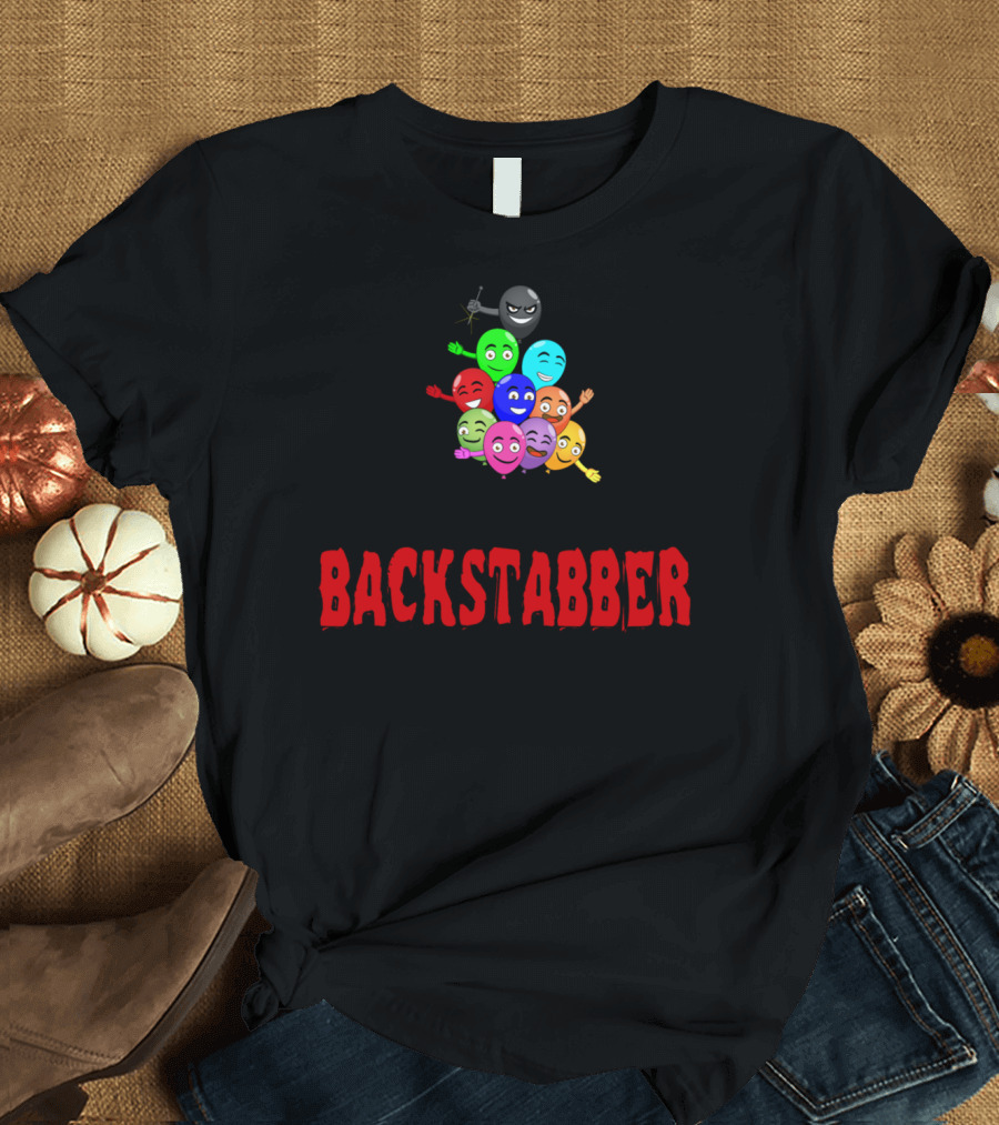 Backstabber Mischievous Balloons with Knife and Faces T-Shirt