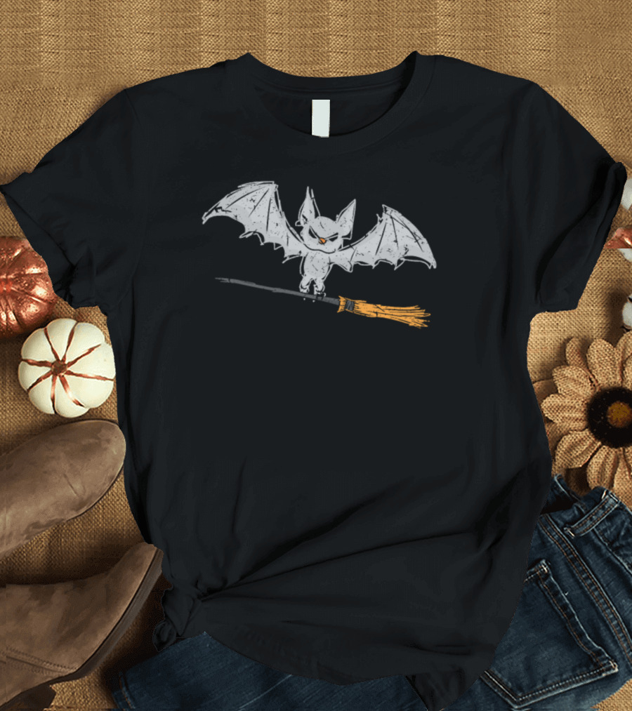 Adorable Halloween Bat Riding Broomstick Gift T-Shirt