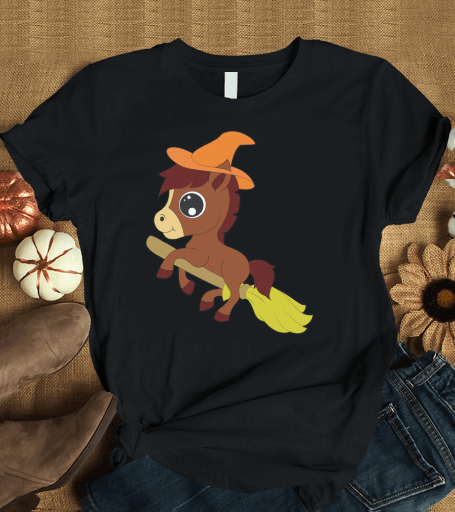 Cute Pony Halloween Witch Costume Riding Broomstick Horse Animal T-Shirt