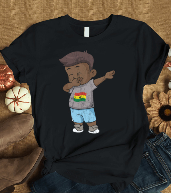 T-Shirt: Dabbing Cartoon Character Wearing Ghana Flag T-Shirt Dabbing Cartoon Character Wearing Ghana Flag T-Shirt
