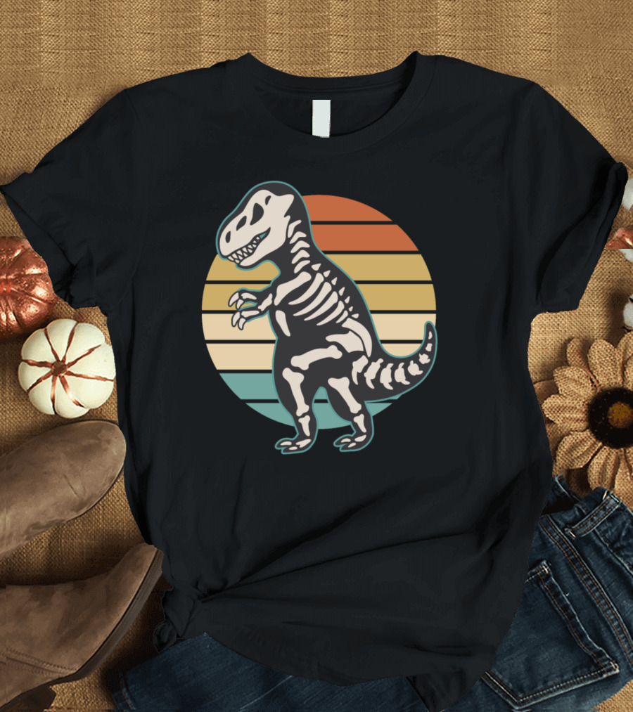 Dinosaur Skeleton Retro Vintage Sunset T-Shirt