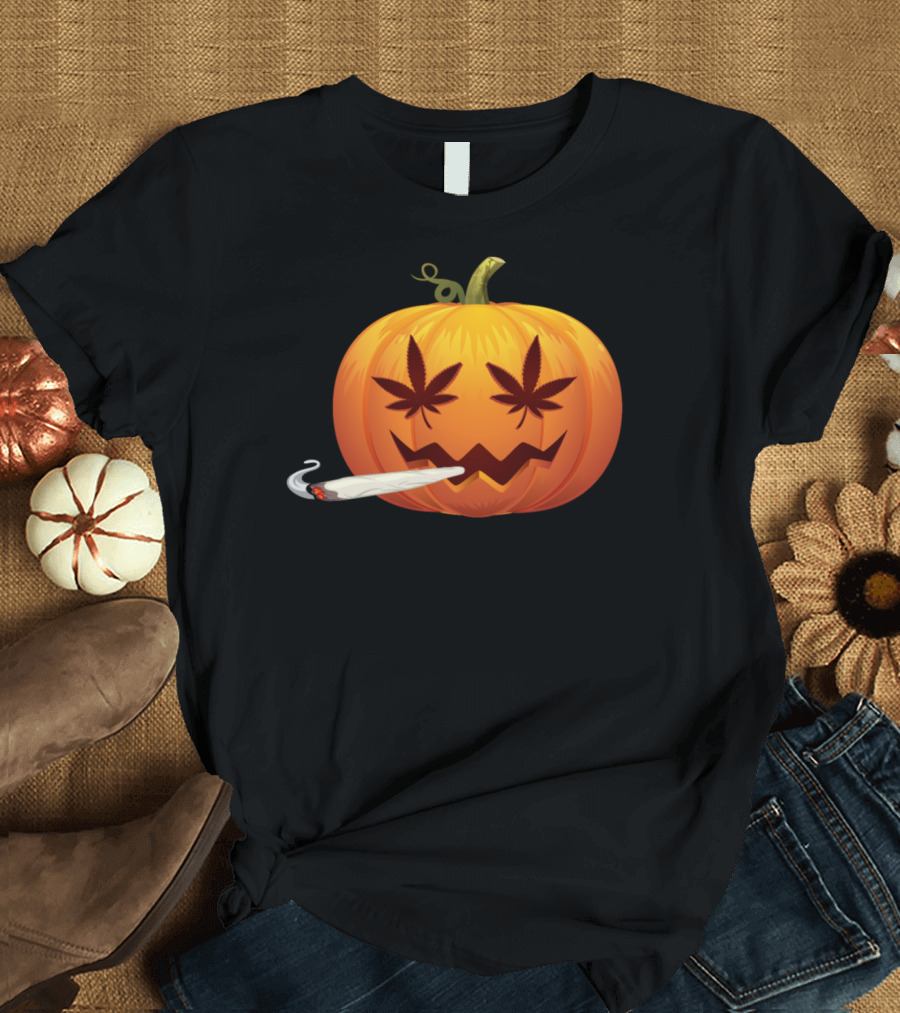 Funny Halloween Marijuana Jack-O'-Lantern Smoking Weed T-Shirt