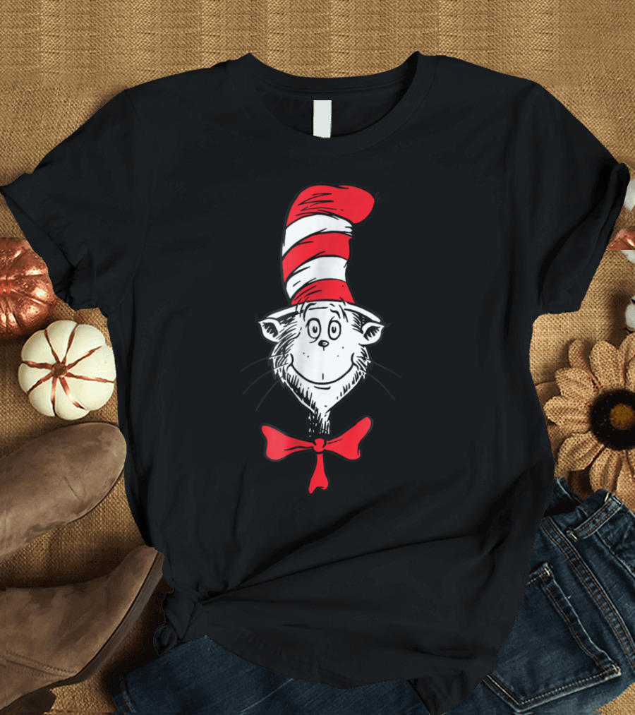 Dr. Seuss Cat in the Hat Red Striped Hat and Bowtie T-Shirt
