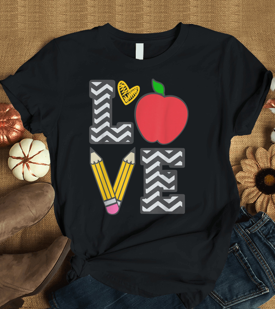 Teacher Love Chevron Pattern Apple Pencil Elementary School T-Shirt
