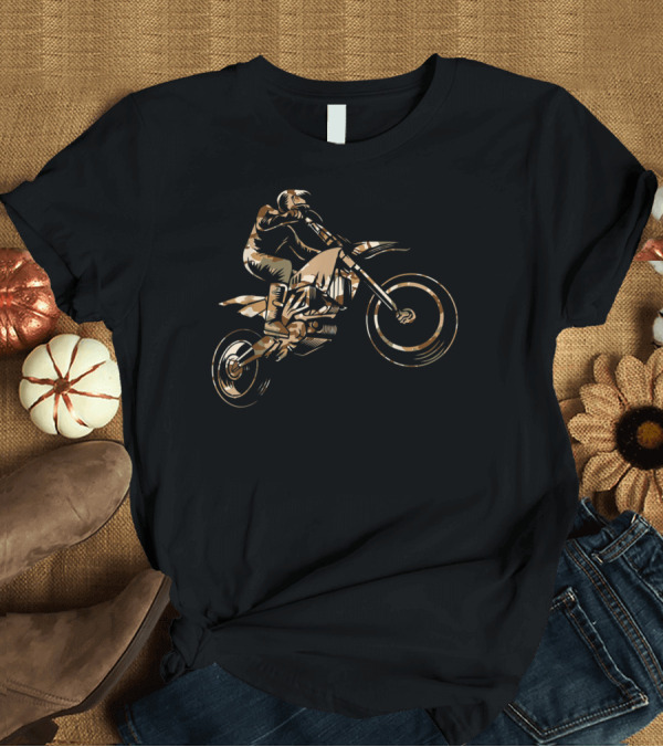 T-Shirt: Motorcross Dirt Bike Racing Camouflage Rider Jumping Action T-Shirt Motorcross Dirt Bike Racing Camouflage Rider Jumping Action T-Shirt