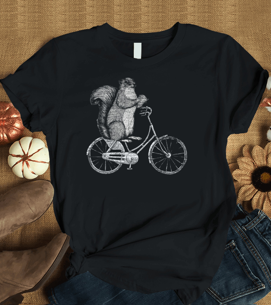 Biker Squirrel Bicycle Sketch T-Shirt