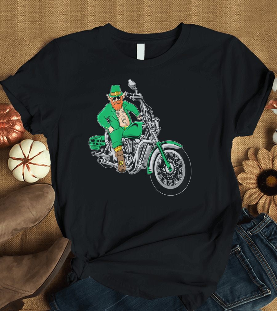 Irish Leprechaun Riding Motorcycle T-Shirt