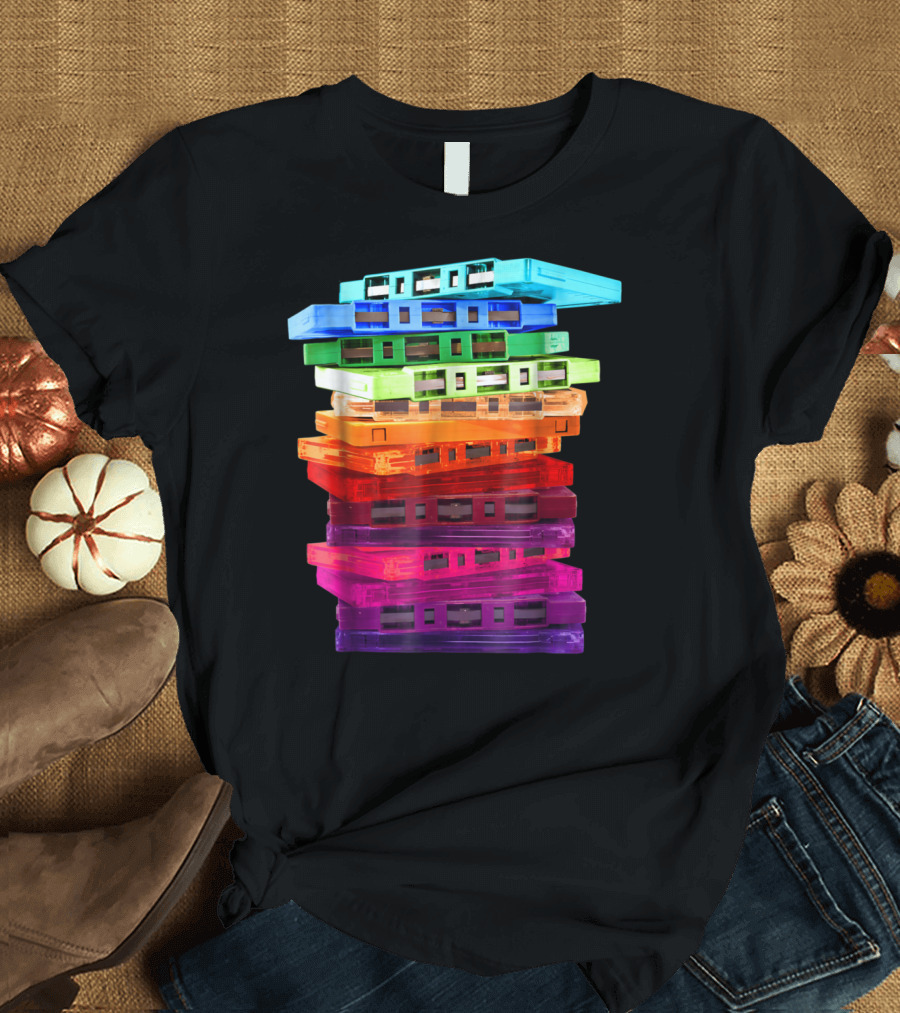 Mixtape Cassette Stack Retro Vibe Colorful Audio Tapes T-Shirt