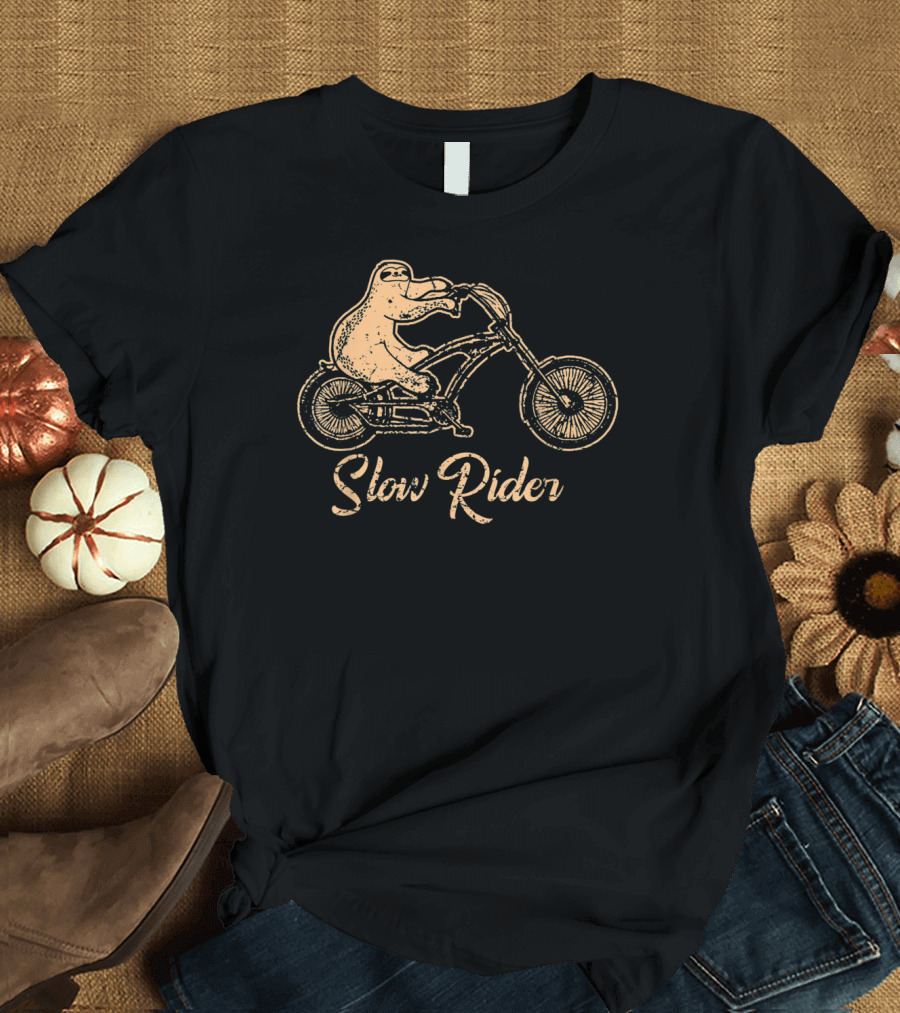 Slow Rider Sloth on Bicycle Motorcycle Biker T-Shirt