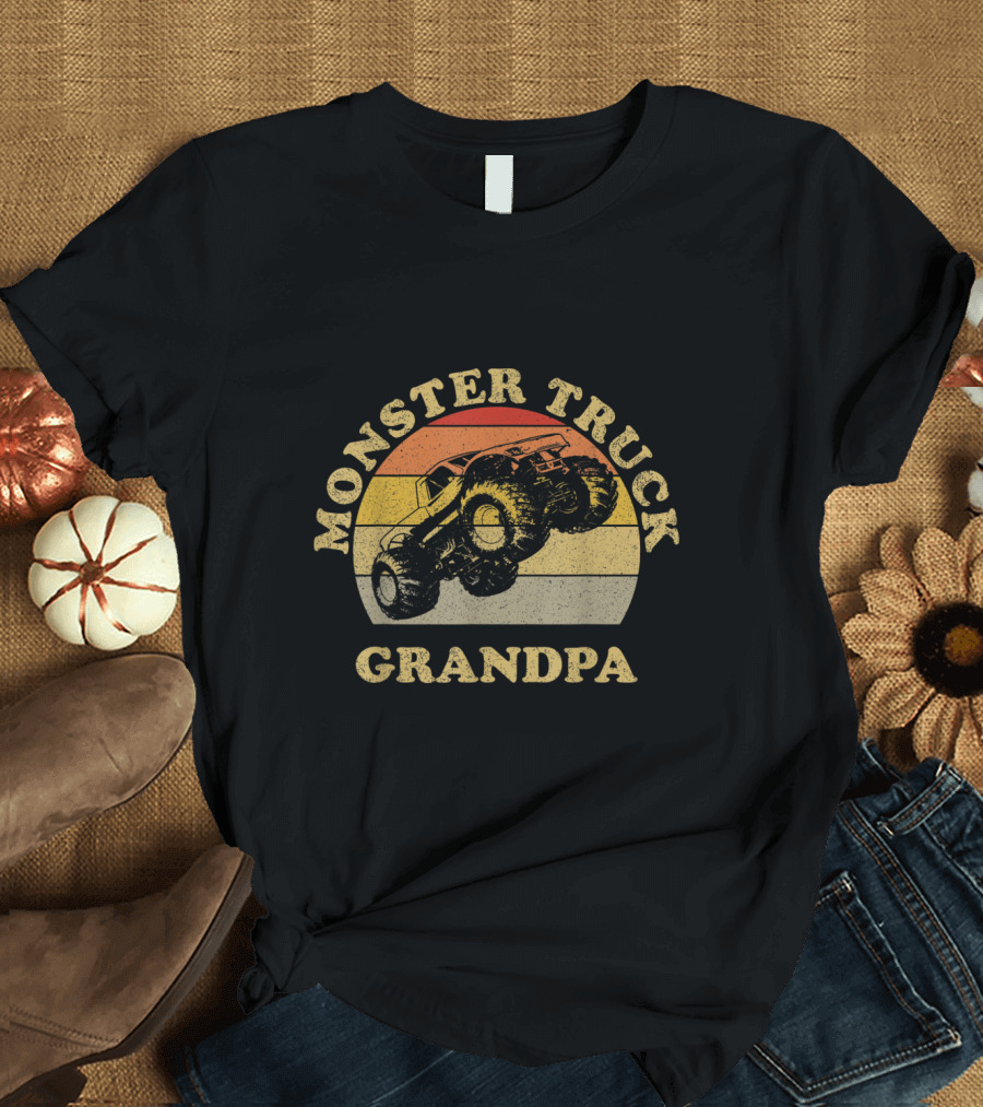 Monster Truck Grandpa Retro Sunset T-Shirt