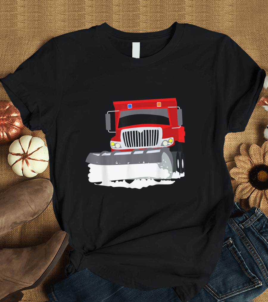 Snowplow Truck Snow Plough Digger Red Truck Pushing Snow T-Shirt