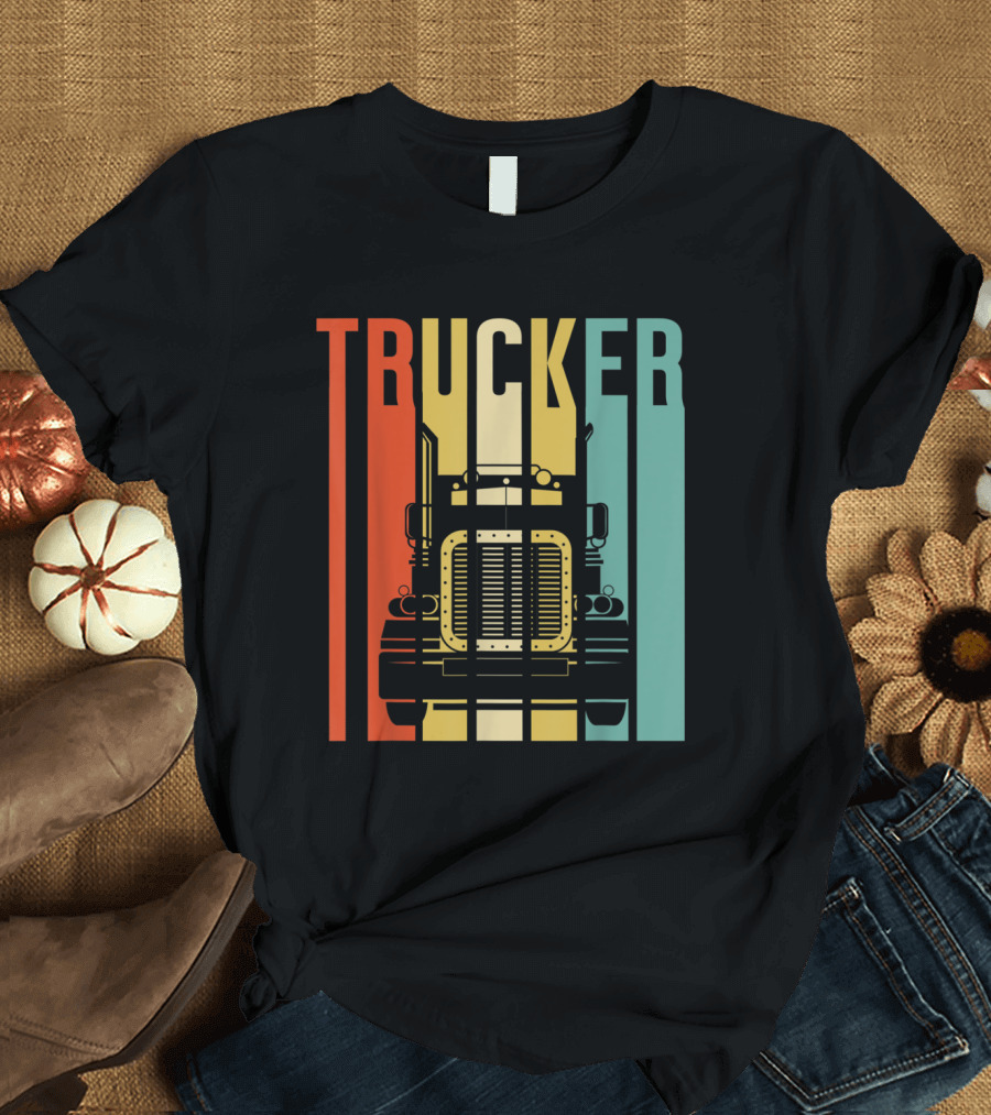 Trucker Vintage Silhouette Retro Colorful Stripe T-Shirt