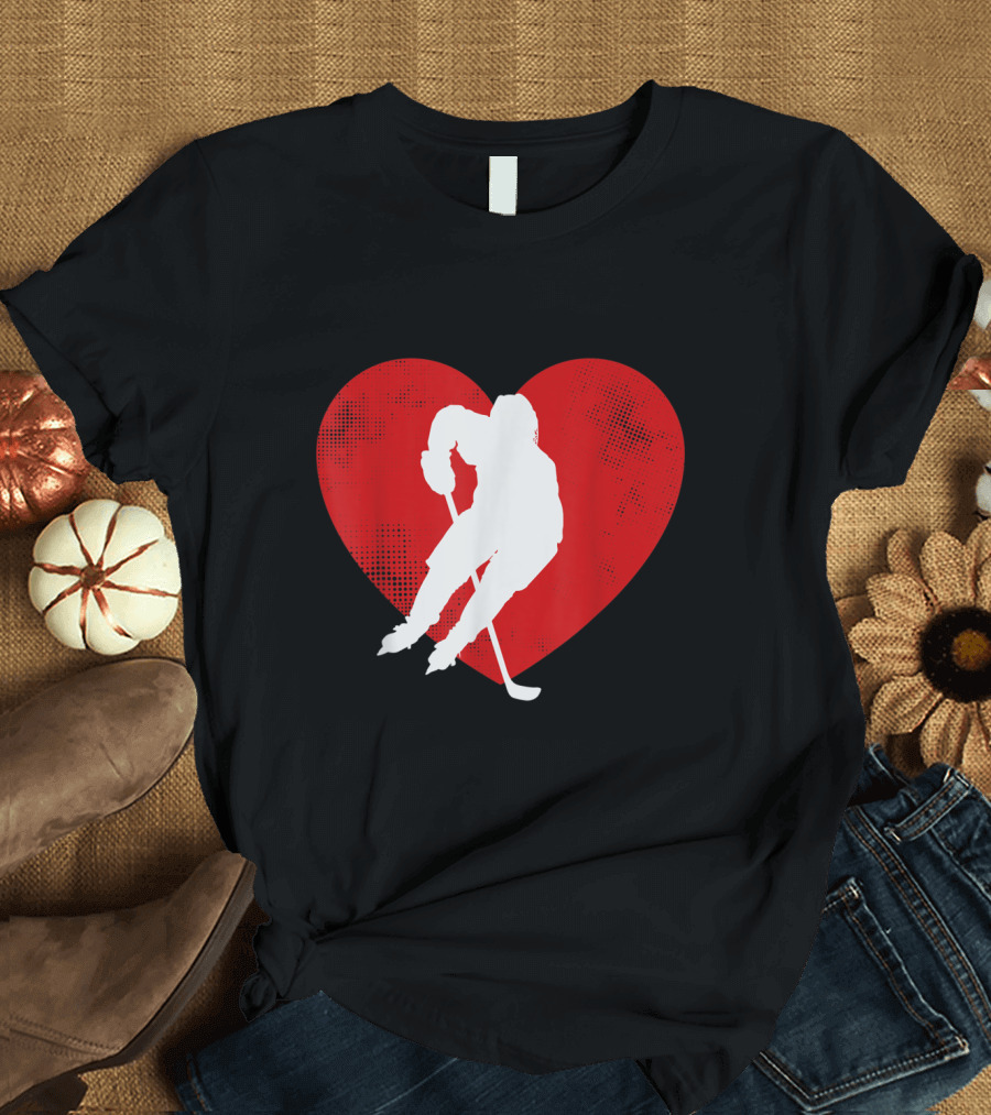 Valentine's Day Heart with Hockey Player for Hockey Lover T-Shirt
