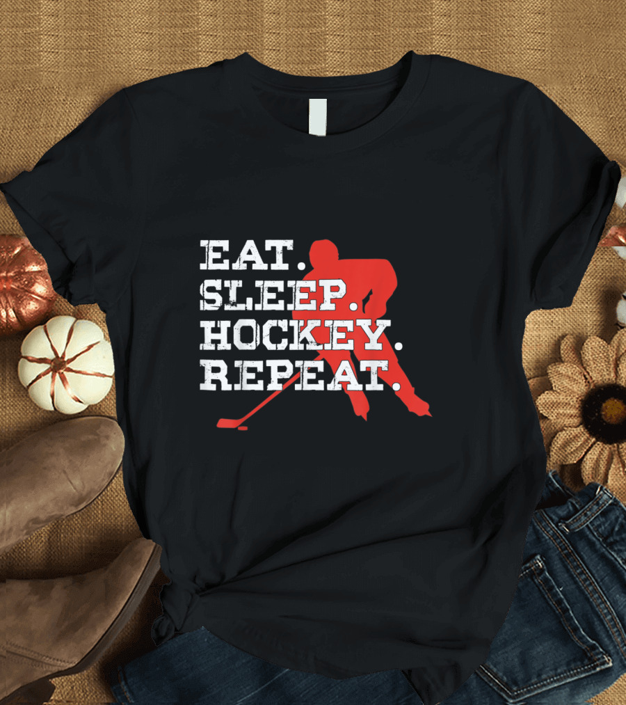 Vintage Eat Sleep Hockey Repeat Funny Ice T-Shirt