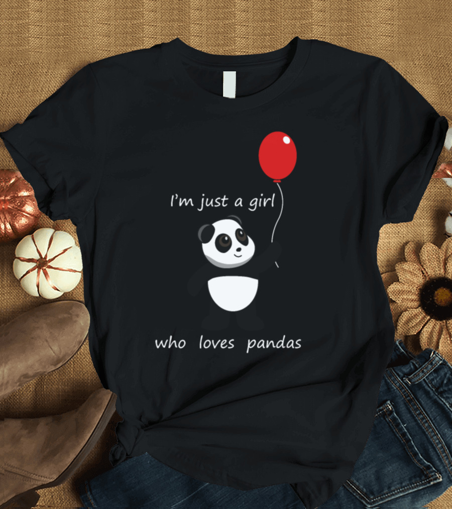 I'm Just a Girl Who Loves Pandas with Red Balloon T-Shirt