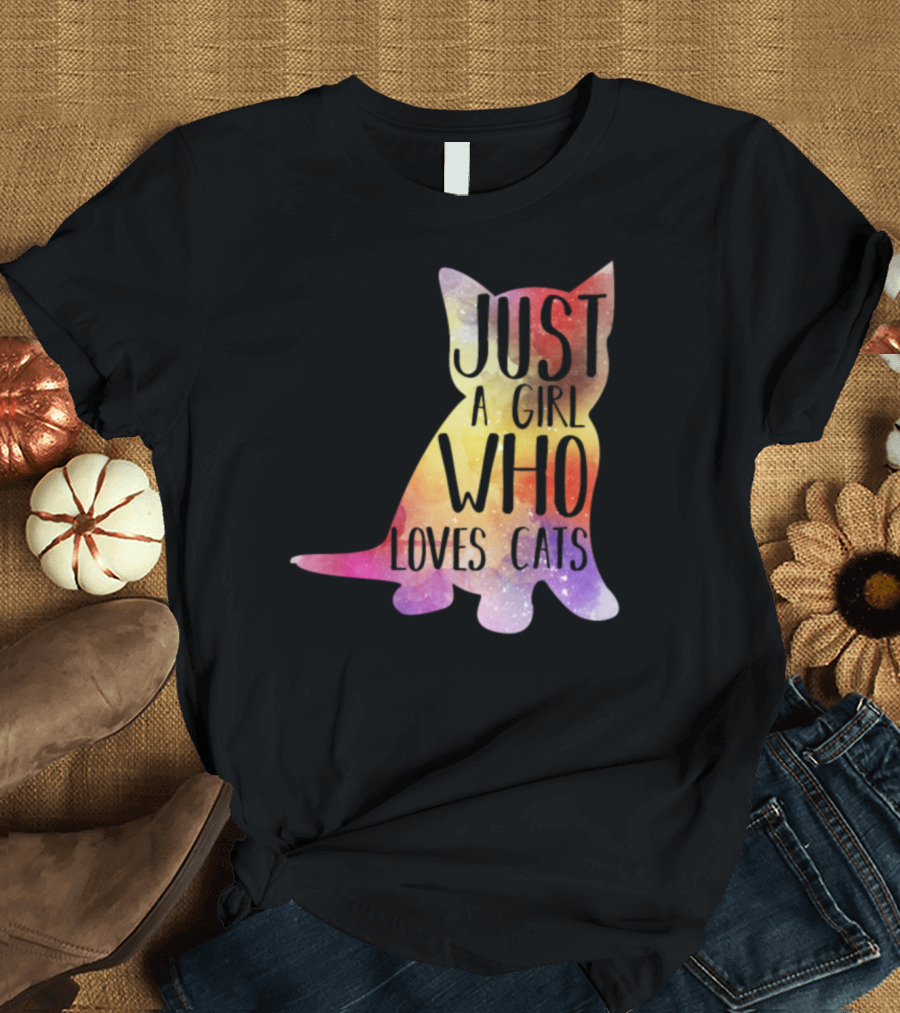 Just a Girl Who Loves Cats Rainbow Galaxy Cat T-Shirt