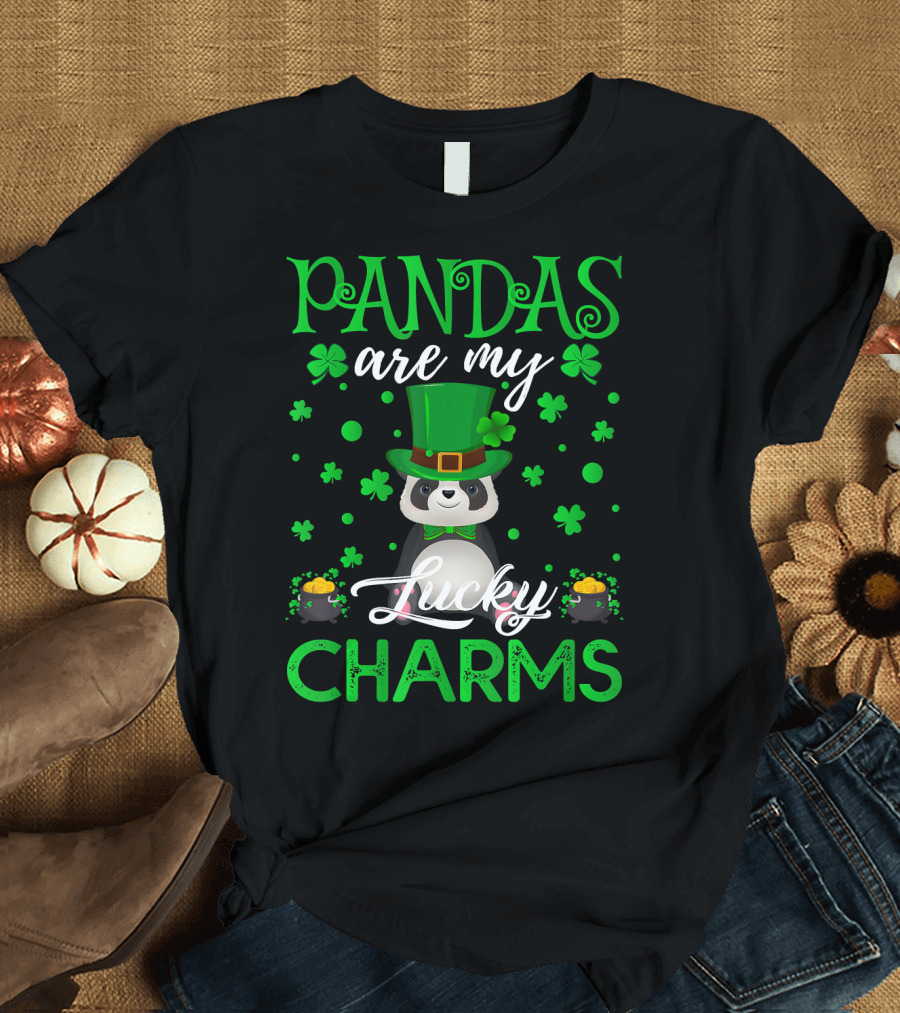 Pandas Are My Lucky Charms St. Patrick's Day Panda with Shamrocks and Hat T-Shirt