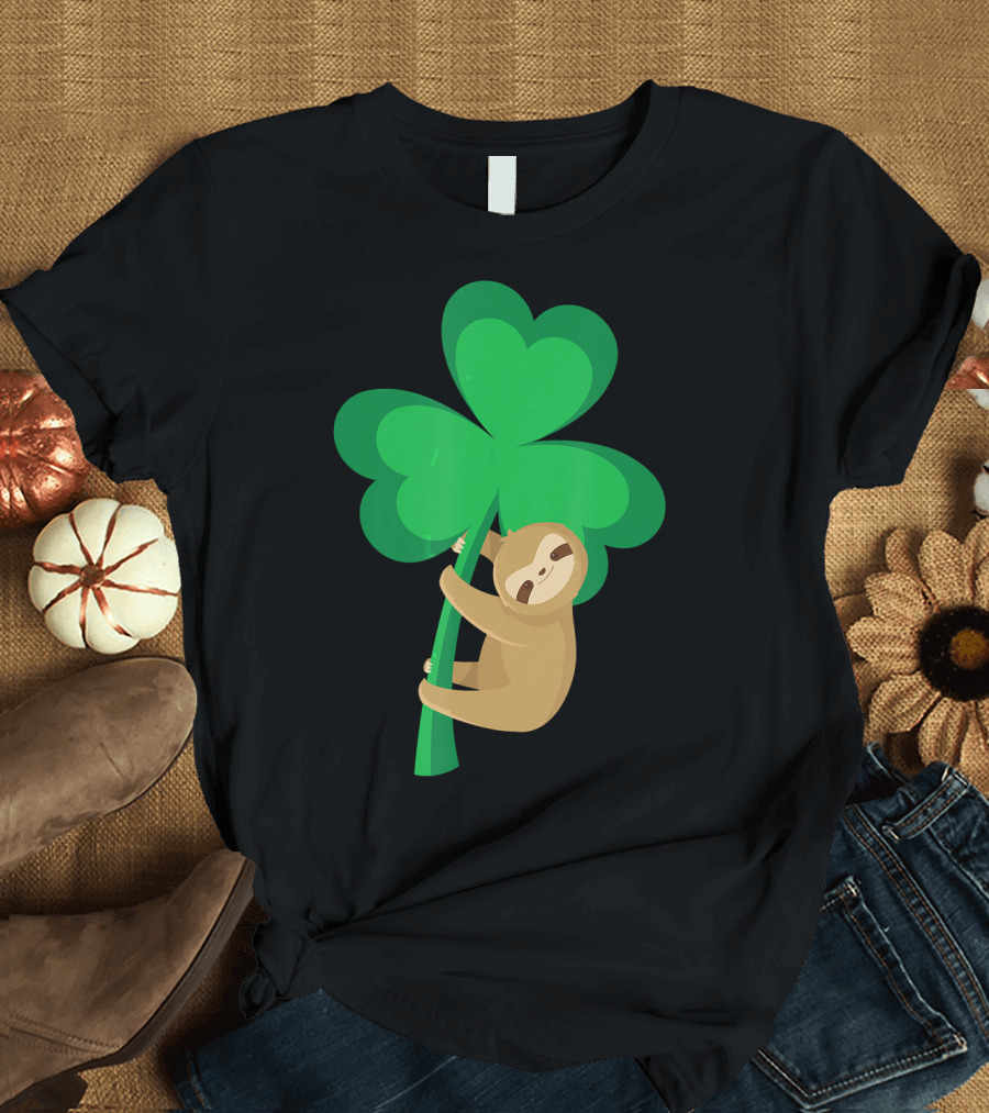 Sloth with Shamrock St Patrick's Day and Children T-Shirt
