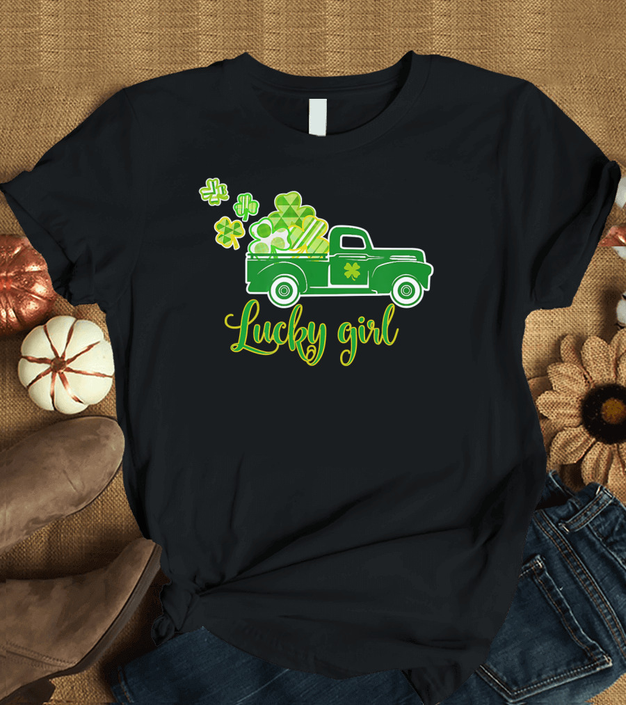 Lucky Girl Vintage Truck St. Patrick's Day Shamrocks T-Shirt