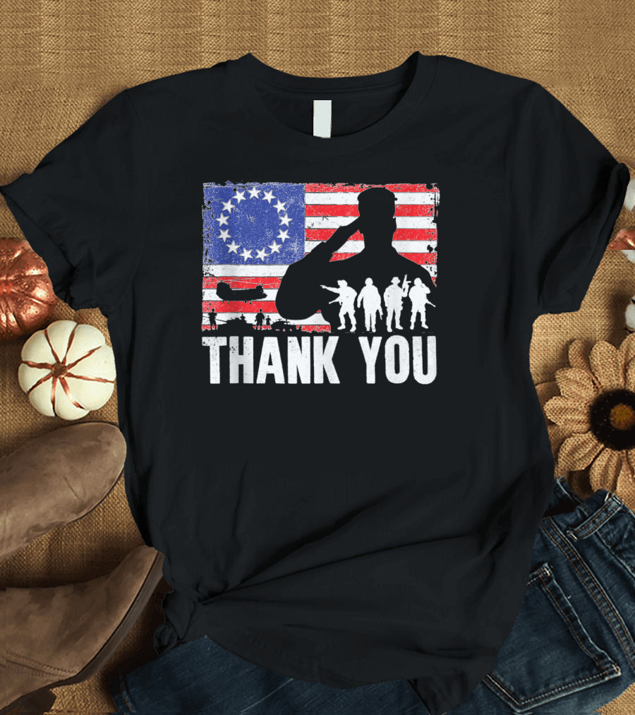 Thank You Veterans Military Appreciation Betsy Ross Flag Salute T-Shirt