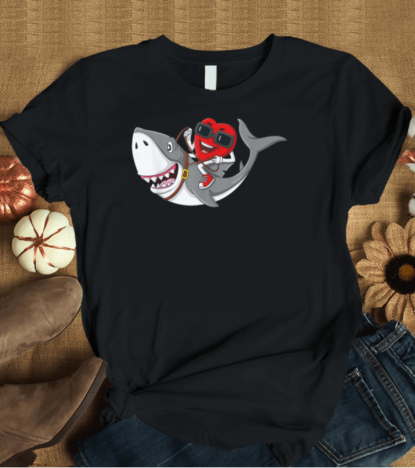 T-Shirt: Heart Valentine Riding Shark Sunglasses T-Shirt Heart Valentine Riding Shark Sunglasses T-Shirt