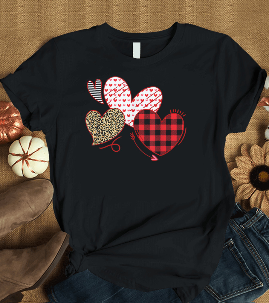 Leopard Plaid Hearts and Arrows Valentine's T-Shirt