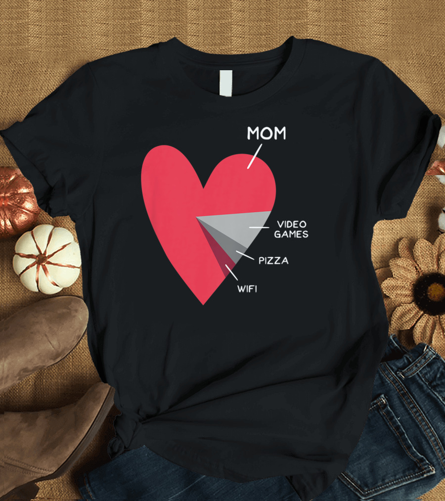 Mom Video Games Pizza Wifi Heart Kids Funny T-Shirt
