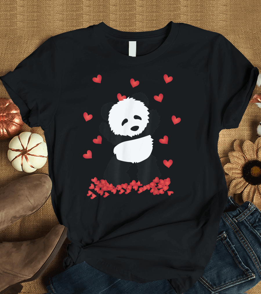 Panda Surrounded by Hearts Valentine's Day T-Shirt