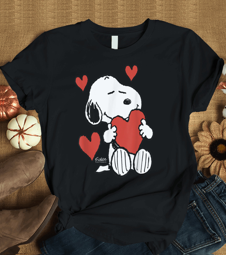 Peanuts Snoopy Holding Love Hearts by Schulz T-Shirt