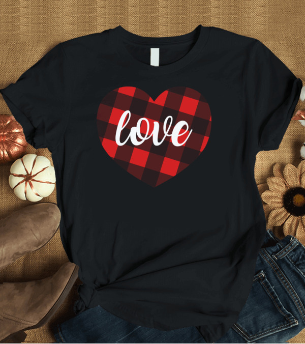 T-Shirt: Valentine's Day Buffalo Plaid Heart Love Men T-Shirt Valentine's Day Buffalo Plaid Heart Love Men T-Shirt