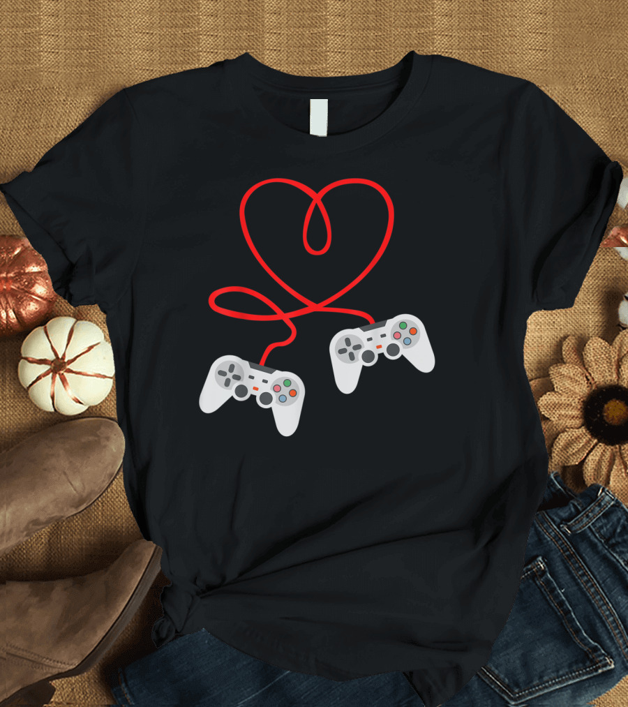Valentines Day Heart with Video Game Controllers T-Shirt