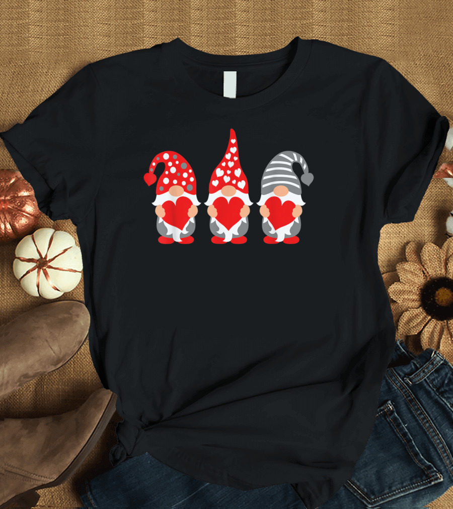Valentine's Day Gnomes Holding Hearts For Couples T-Shirt