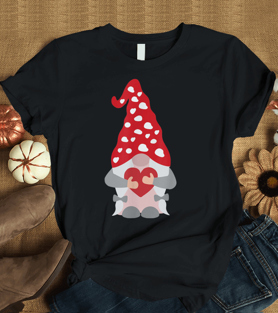 Valentine Gnome Girl with Heart and Braided Hair T-Shirt