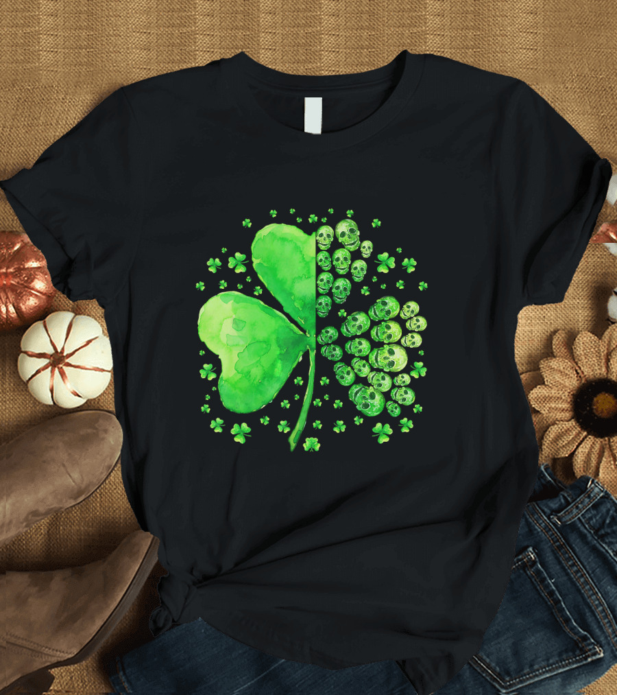 Sugar Skull Shamrock St Patrick's Day Luck T-Shirt