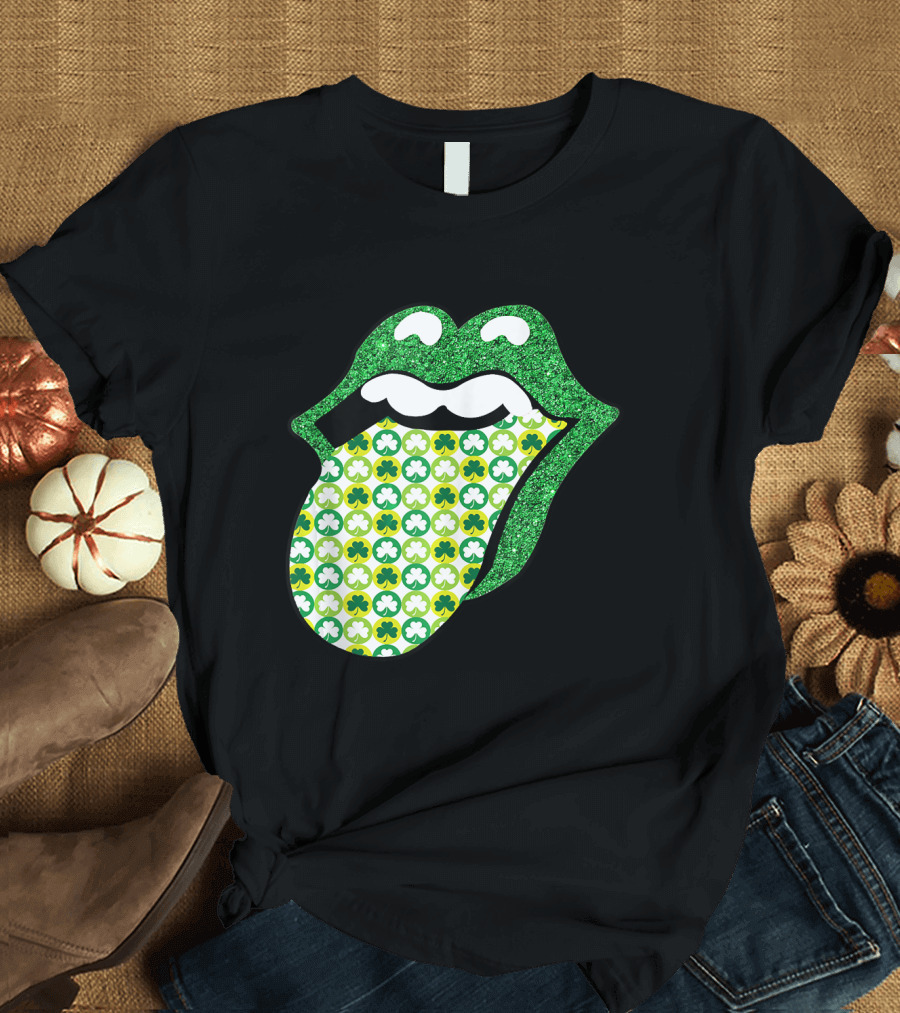Vintage Style Lucky Clover Glitter Tongue St Patrick's Day T-Shirt