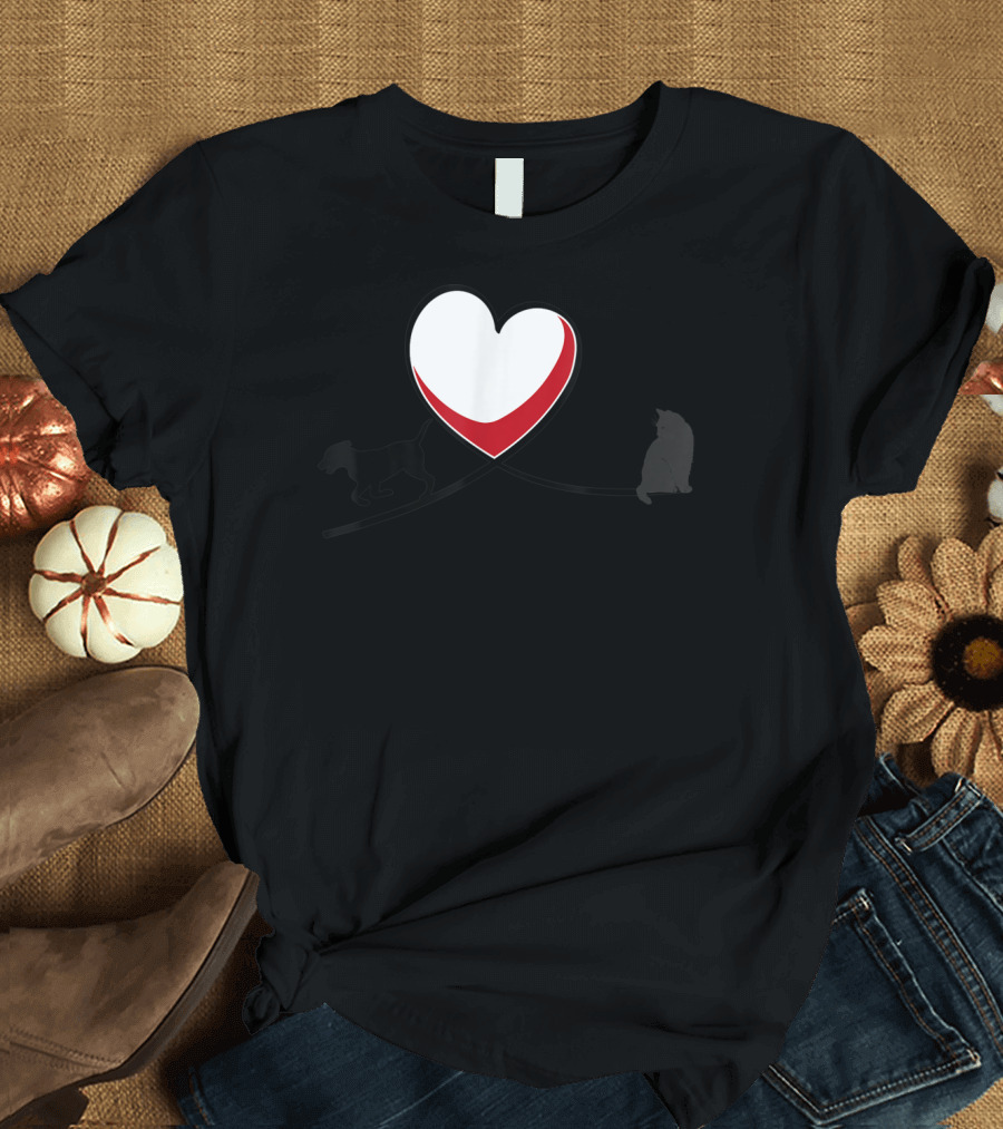 Valentine Heart with Silhouette of Dog and Cat T-Shirt