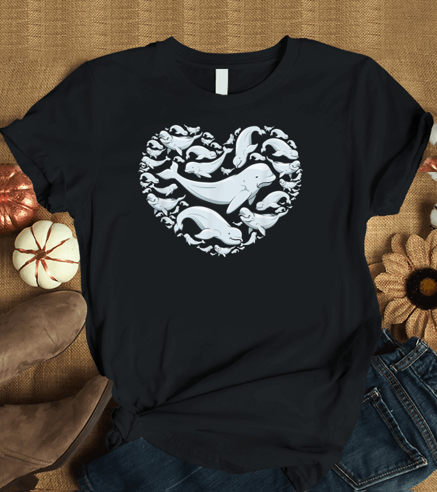 Beluga Whales Heart Valentines Day Love Whales T-Shirt