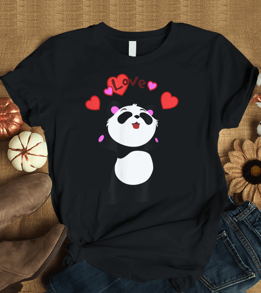 Panda Bear Love Hearts Valentines Present T-Shirt