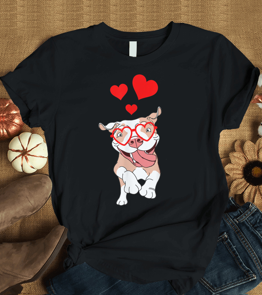 Pitbull Valentine Heart Glasses Loving Women T-Shirt