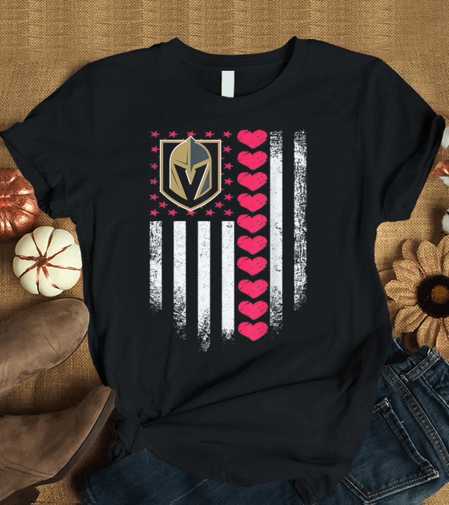 Valentine Hockey Vegas Golden Knights Hearts Flag Team T-Shirt