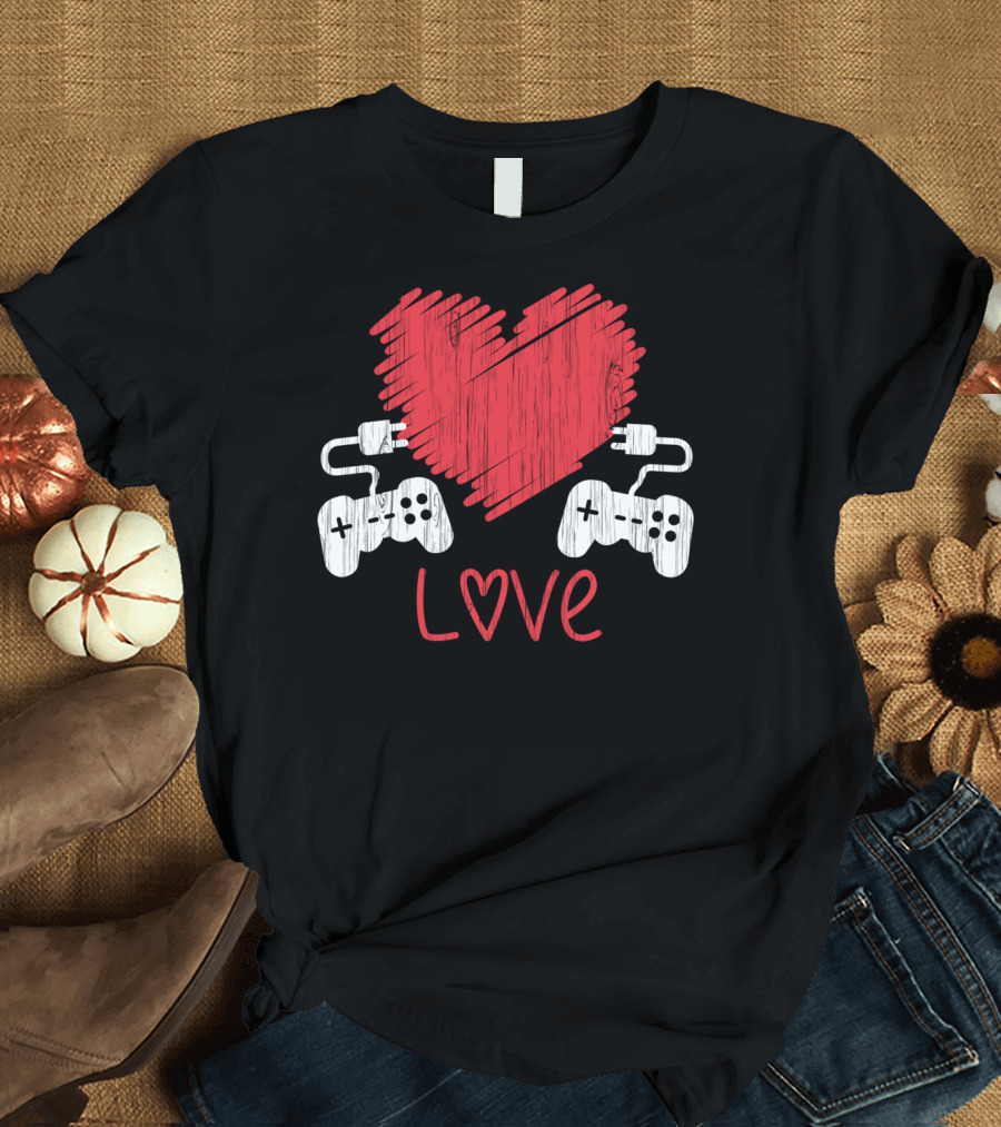 Love Heart Video Gamer Valentine's Day T-Shirt