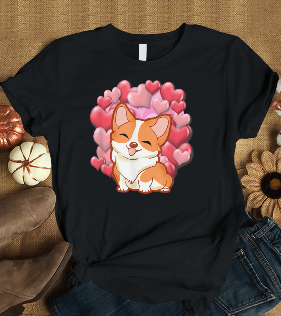 Corgi Surrounded by Hearts Valentines Day Love T-Shirt