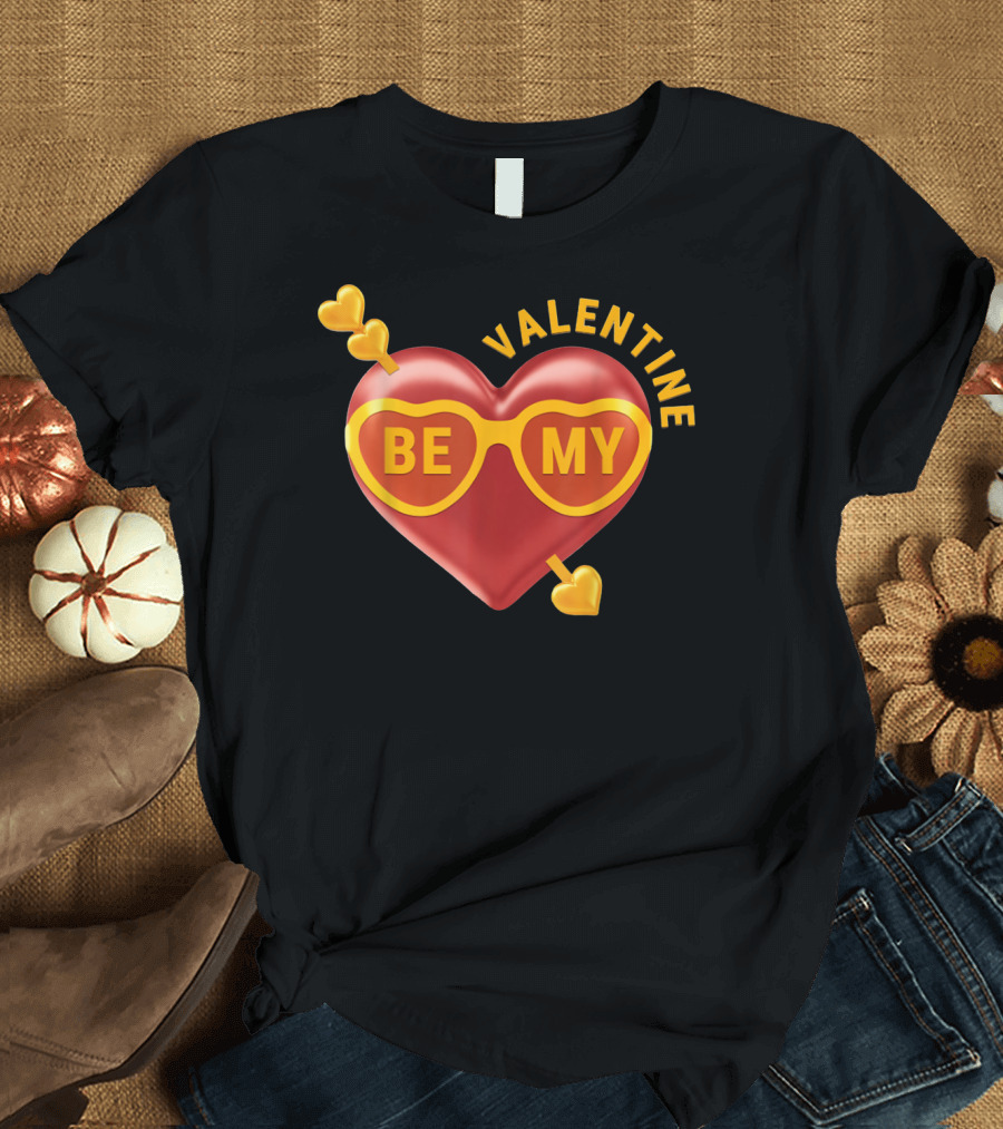 Be My Valentine Heart and Sunglasses Icon with Arrow and Gold Hearts T-Shirt
