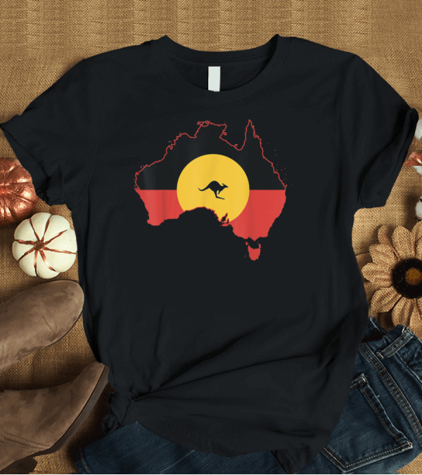 T-Shirt: Aboriginal Flag Australia Map with Kangaroo T-Shirt Aboriginal Flag Australia Map with Kangaroo T-Shirt