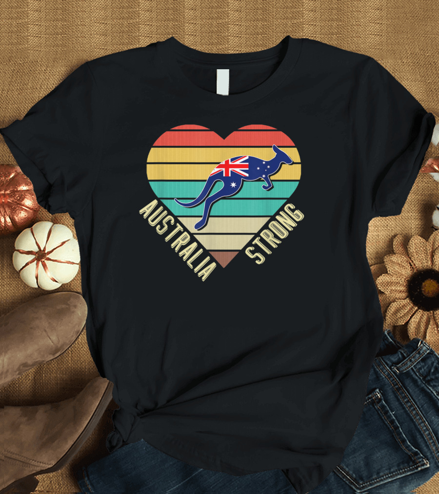 Australia Strong Kangaroo Heart Flag Retro T-Shirt