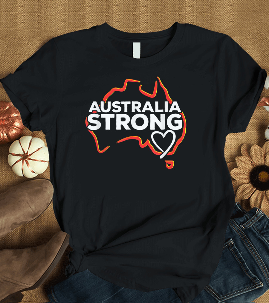 Australia Strong Firefighter Support Heart Map T-Shirt